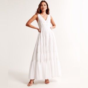 Abercrombie & Fitch Plunge Lace Tiered Maxi Dress